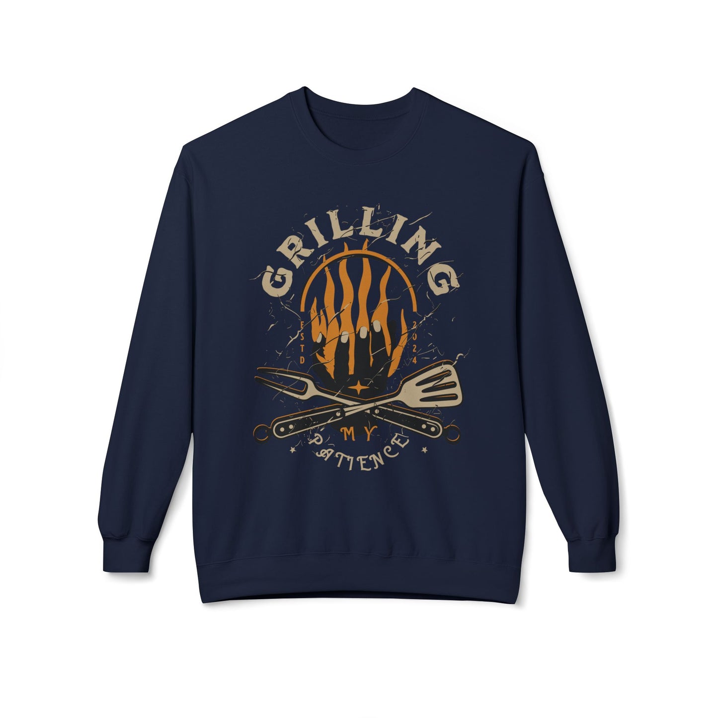 Women's "Grilling My Patience" Drop Shoulder Fleece Crewneck Sweatshirt