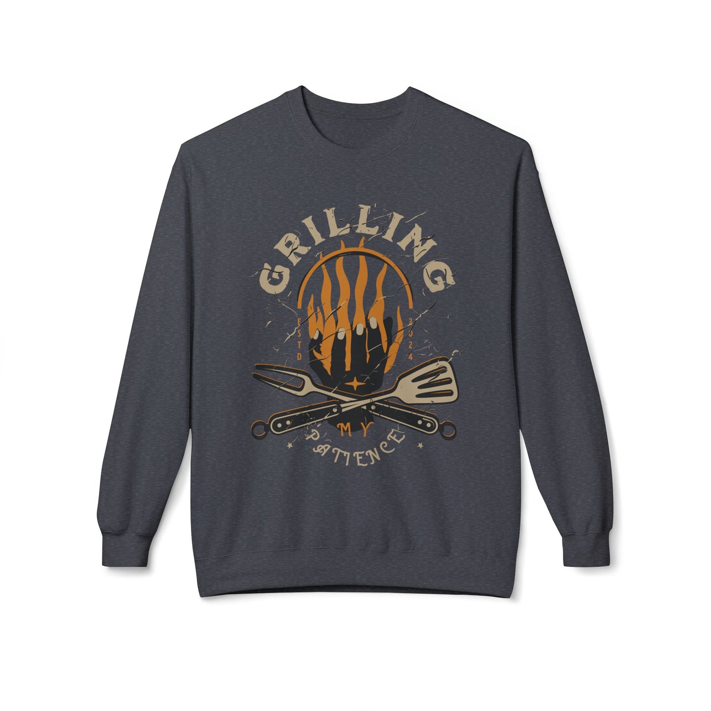Women's "Grilling My Patience" Drop Shoulder Fleece Crewneck Sweatshirt