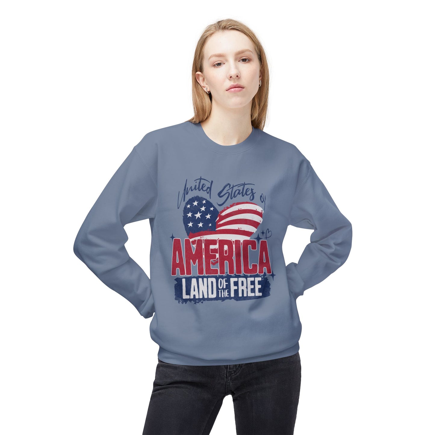 Men's "Land of the Free" Drop Shoulder Fleece Crewneck Sweatshirt