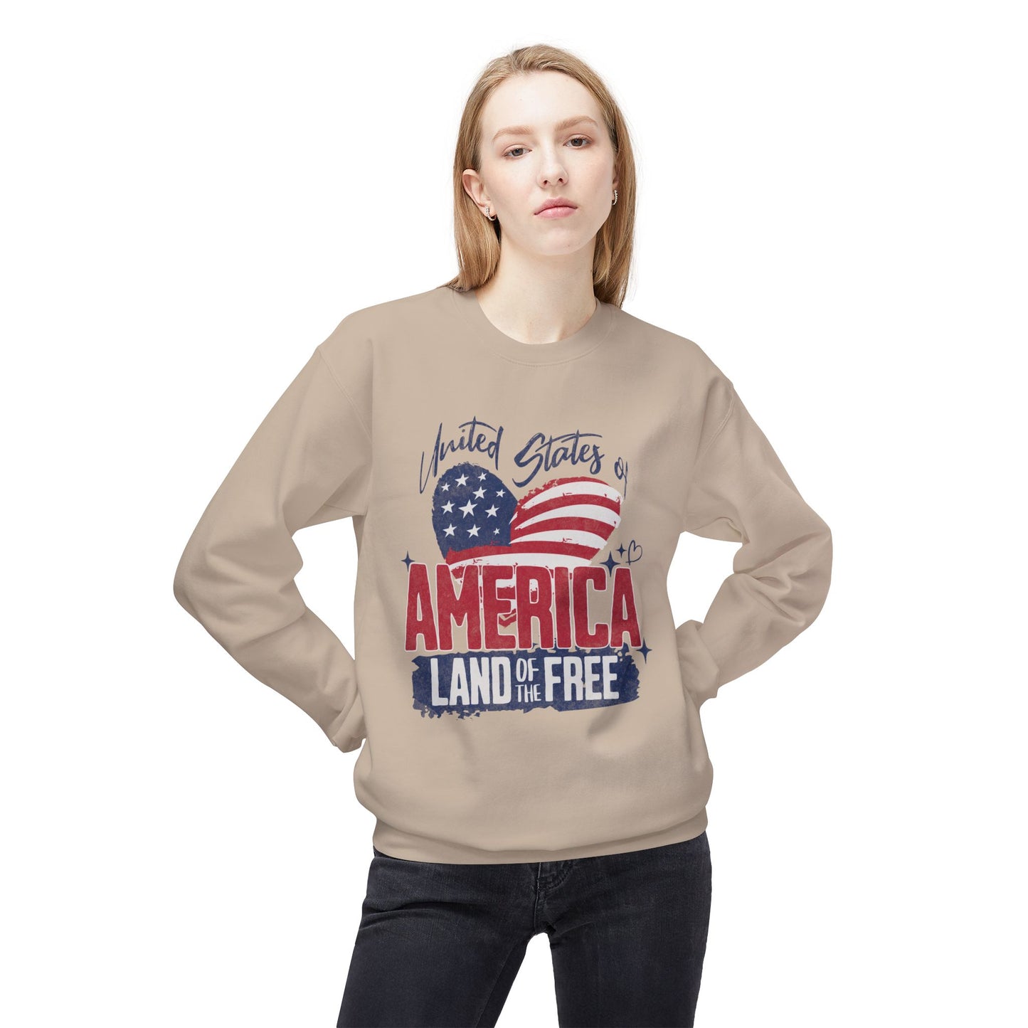 Men's "Land of the Free" Drop Shoulder Fleece Crewneck Sweatshirt