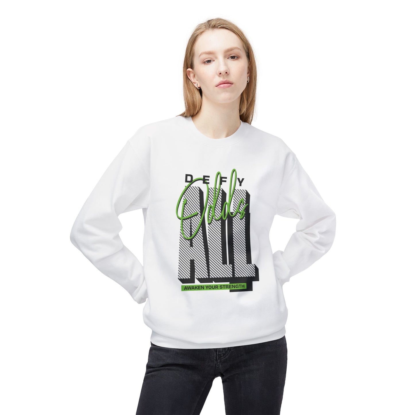 Women's "Defy All Odds" Drop Shoulder Fleece Crewneck Sweatshirt