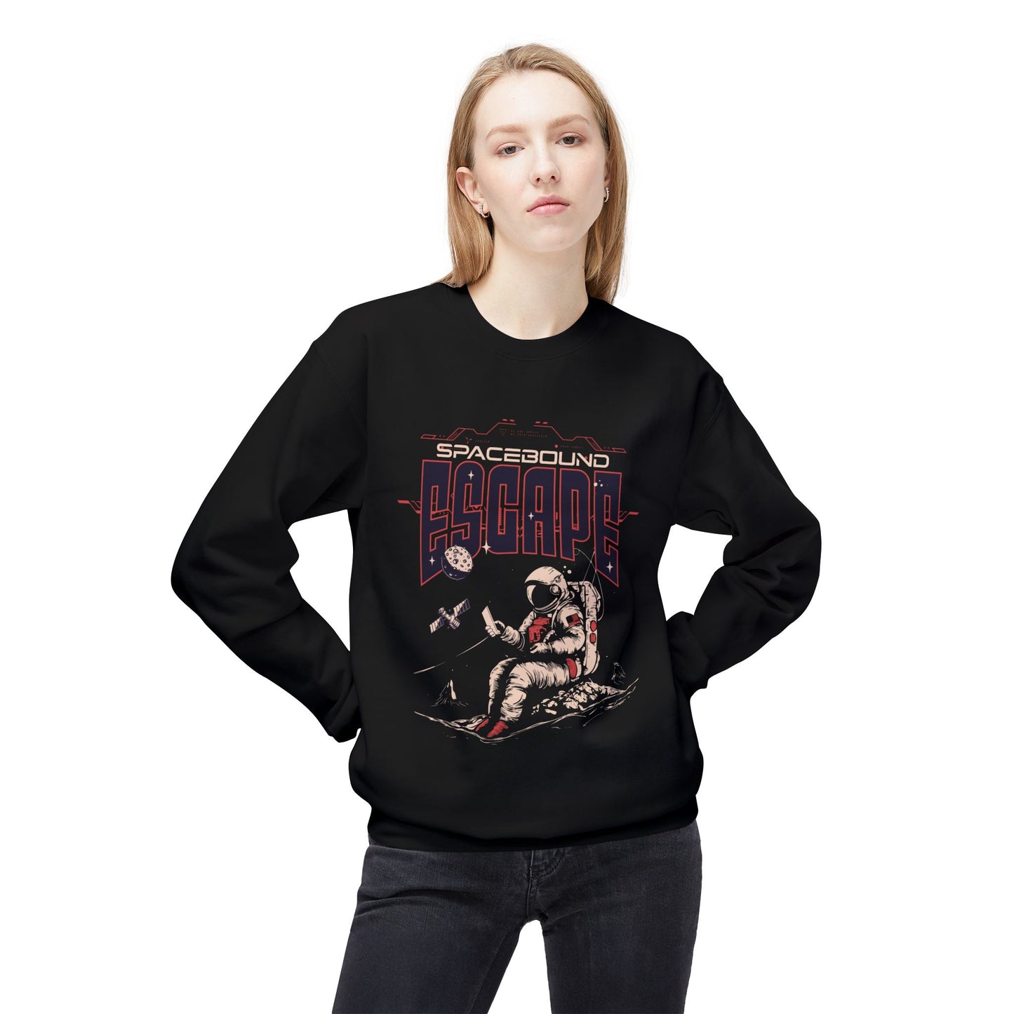Men's "Spacebound Escape" Drop Shoulder Fleece Crewneck Sweatshirt
