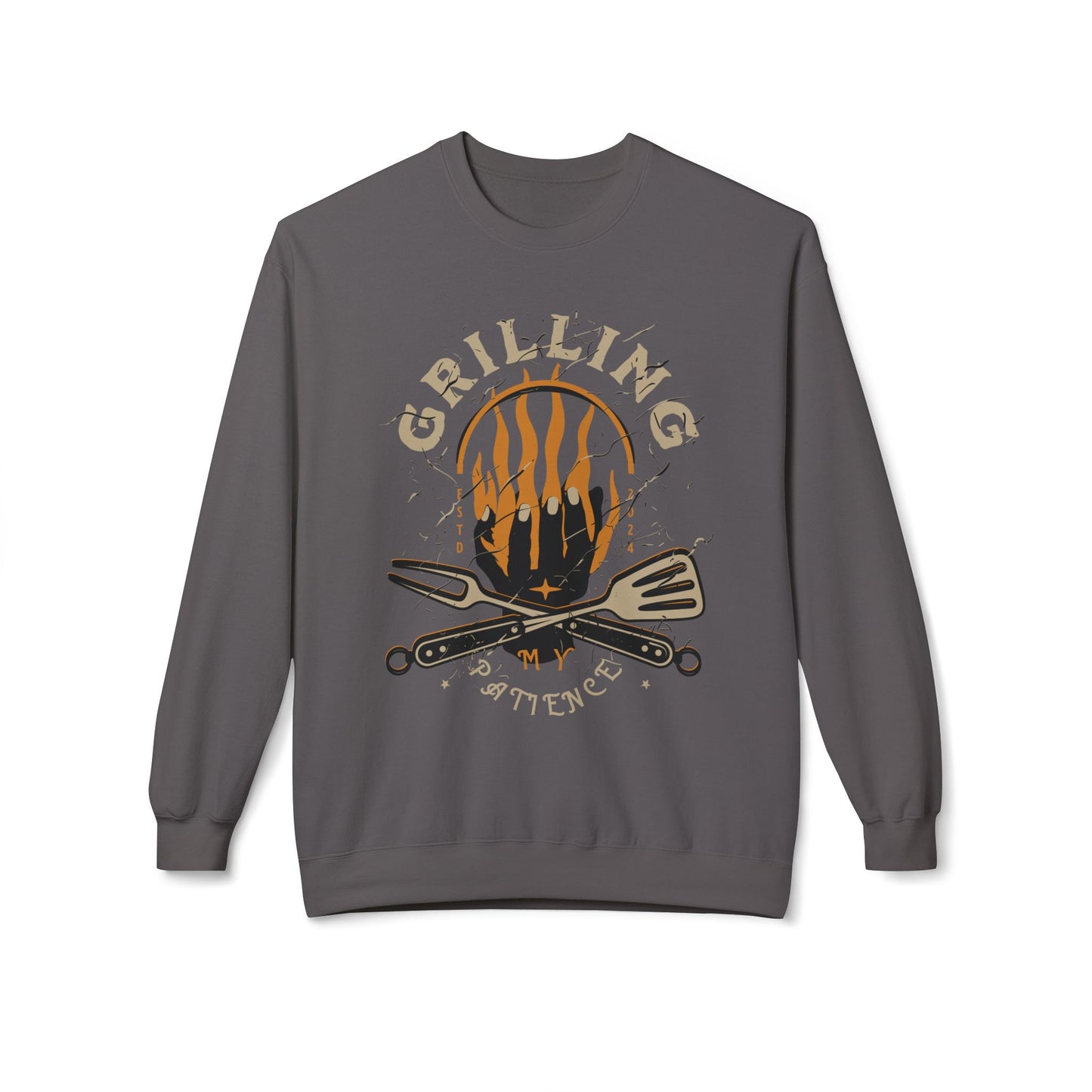 Women's "Grilling My Patience" Drop Shoulder Fleece Crewneck Sweatshirt