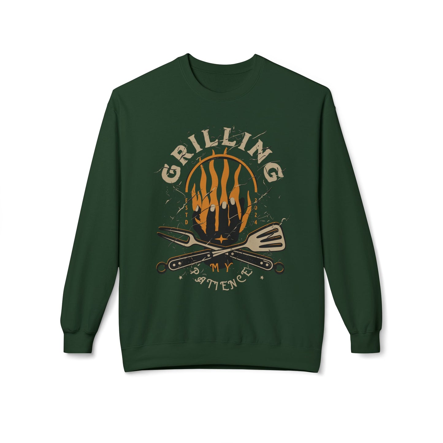 Women's "Grilling My Patience" Drop Shoulder Fleece Crewneck Sweatshirt