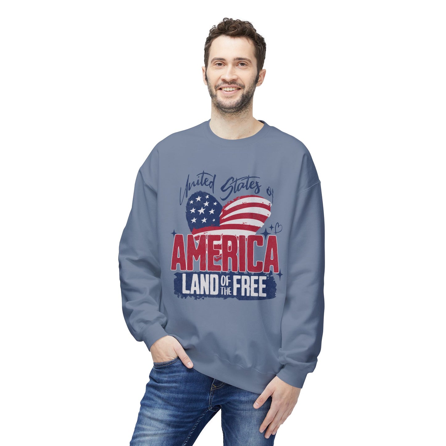 Men's "Land of the Free" Drop Shoulder Fleece Crewneck Sweatshirt