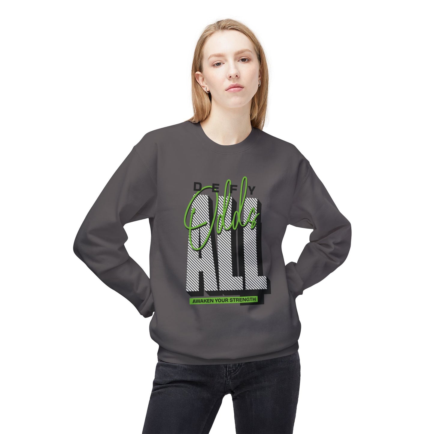 Women's "Defy All Odds" Drop Shoulder Fleece Crewneck Sweatshirt