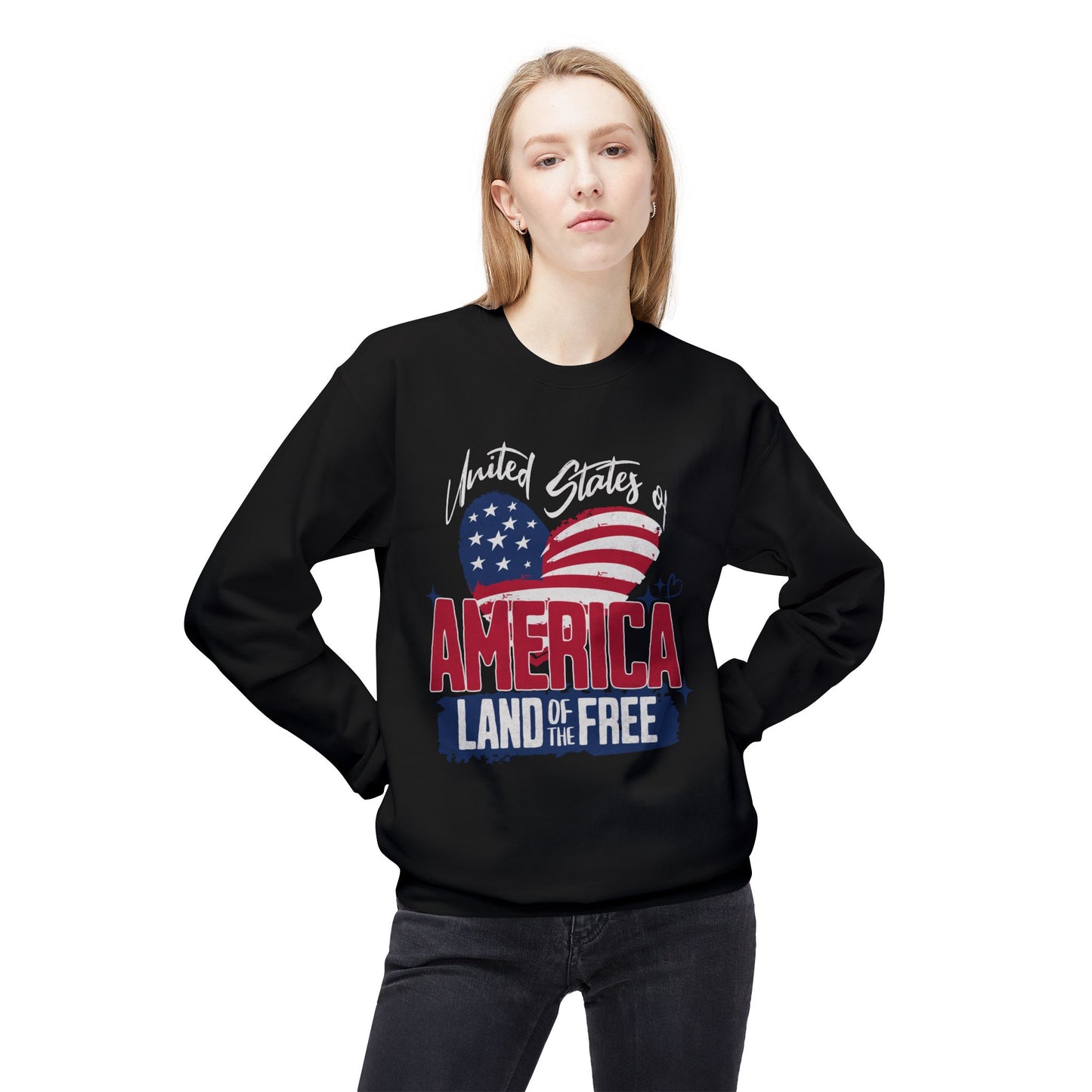 Men's "Land of the Free" Drop Shoulder Fleece Crewneck Sweatshirt