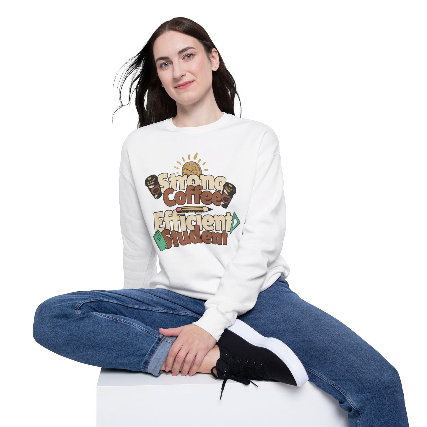 Women's "Strong Coffee, Efficient Student" Drop Shoulder Sweatshirt