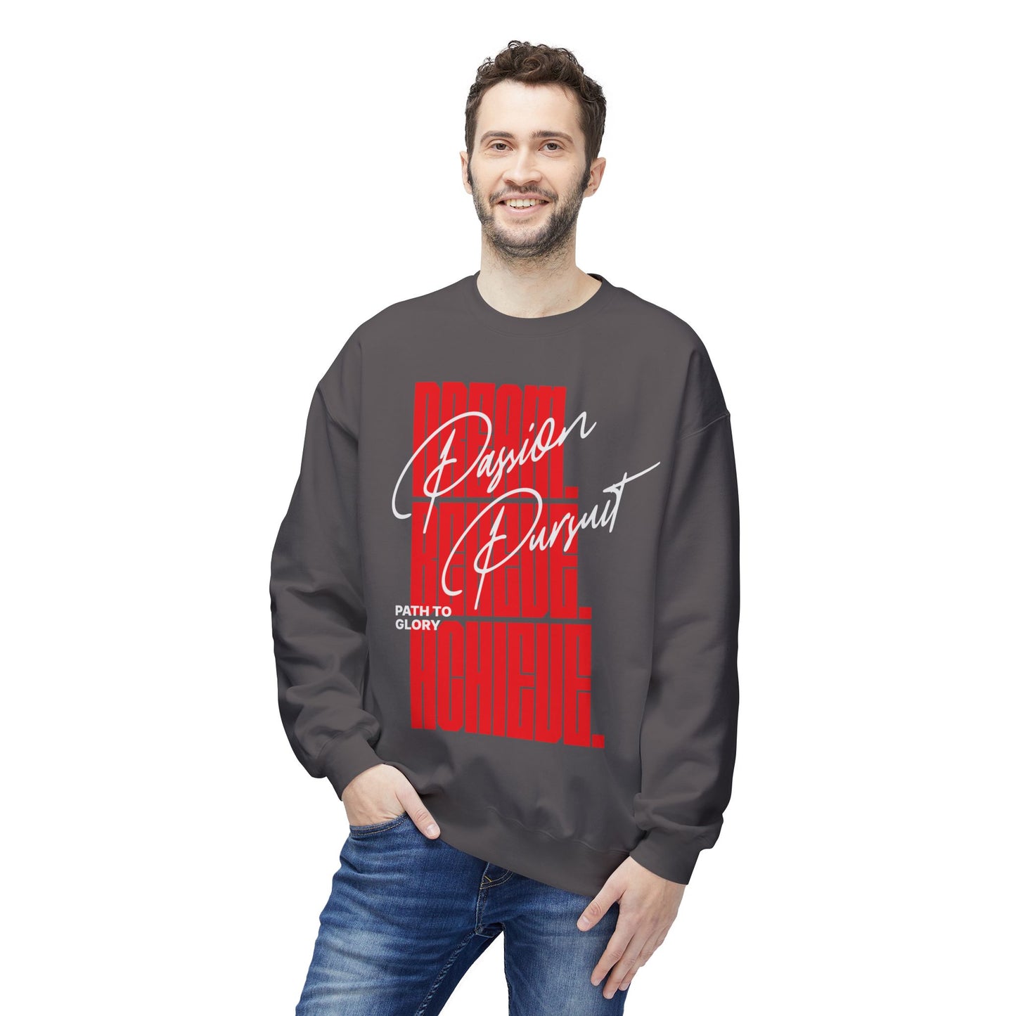 Men's "Passion Pursuit" Drop Shoulder Fleece Crewneck Sweatshirt