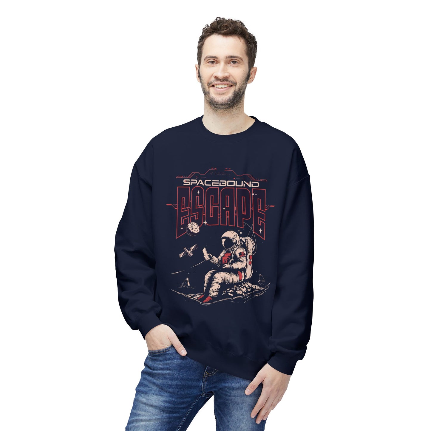 Men's "Spacebound Escape" Drop Shoulder Fleece Crewneck Sweatshirt