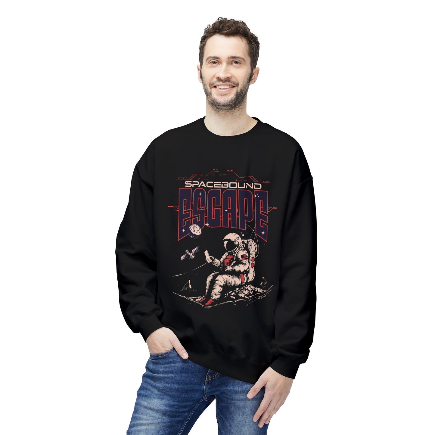 Men's "Spacebound Escape" Drop Shoulder Fleece Crewneck Sweatshirt