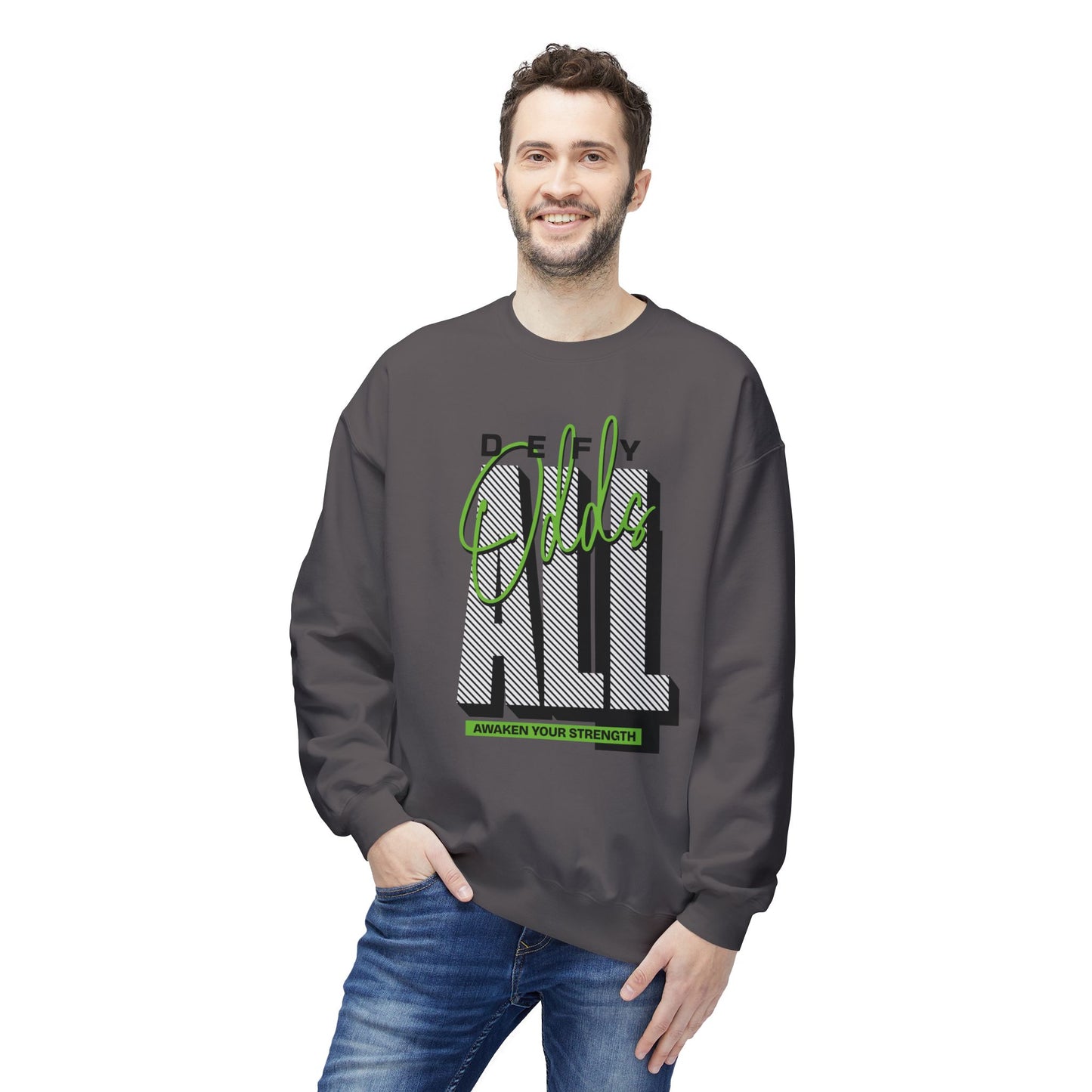 Women's "Defy All Odds" Drop Shoulder Fleece Crewneck Sweatshirt