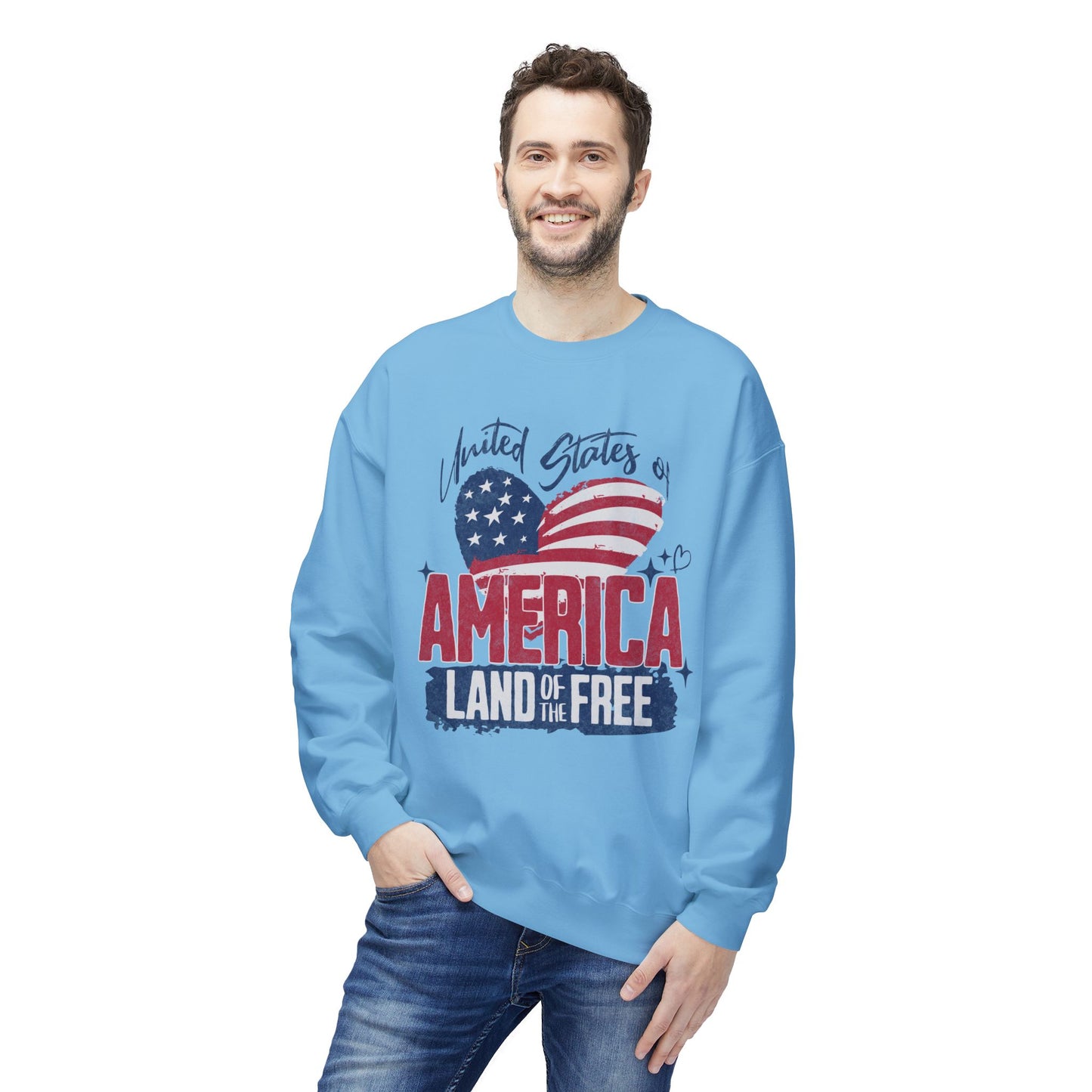 Men's "Land of the Free" Drop Shoulder Fleece Crewneck Sweatshirt