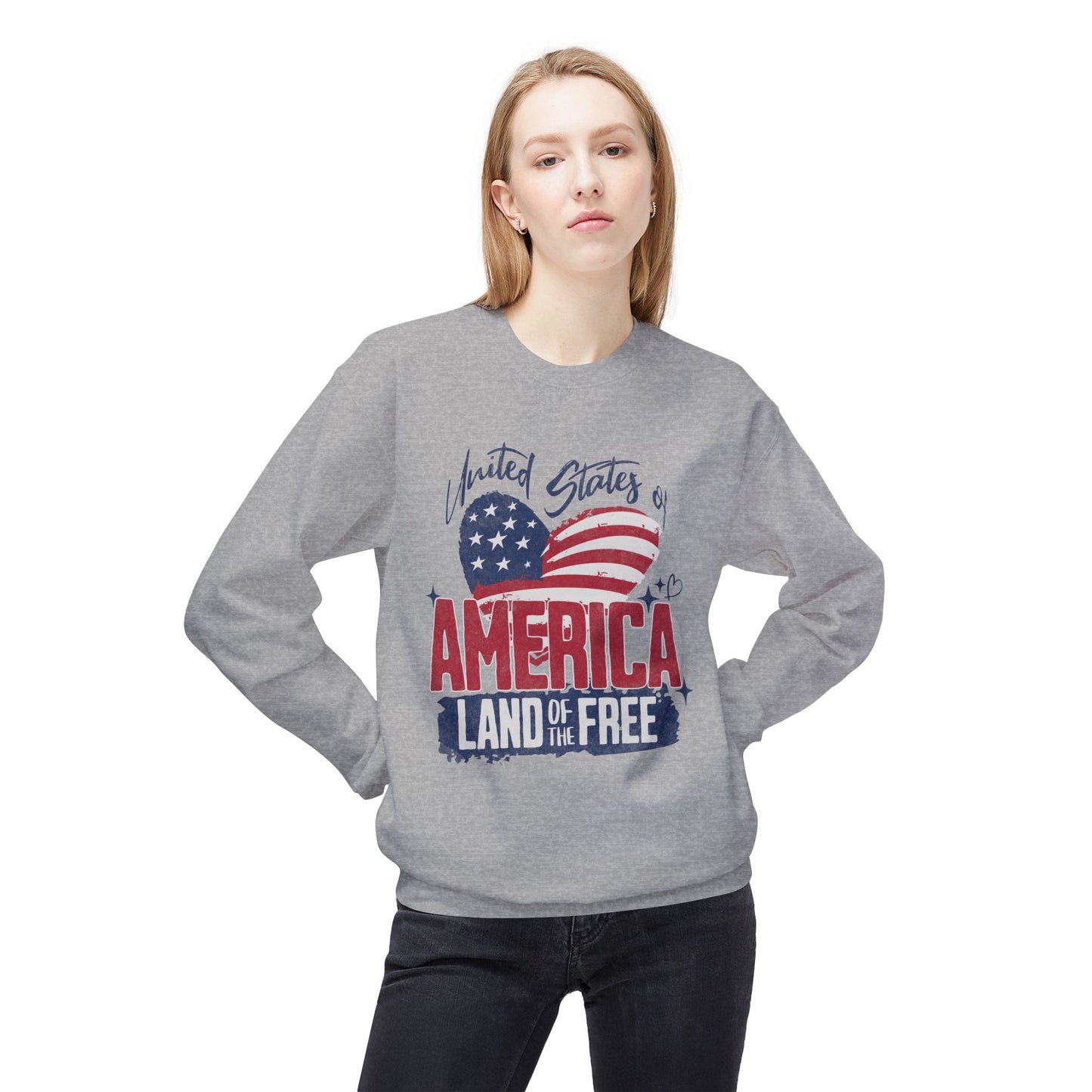 Men's "Land of the Free" Drop Shoulder Fleece Crewneck Sweatshirt