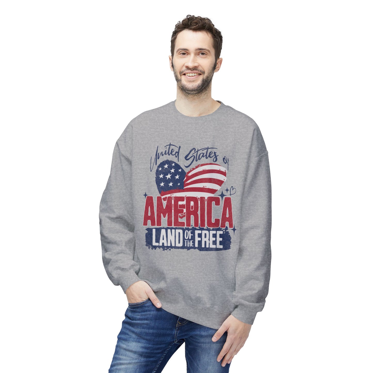Men's "Land of the Free" Drop Shoulder Fleece Crewneck Sweatshirt