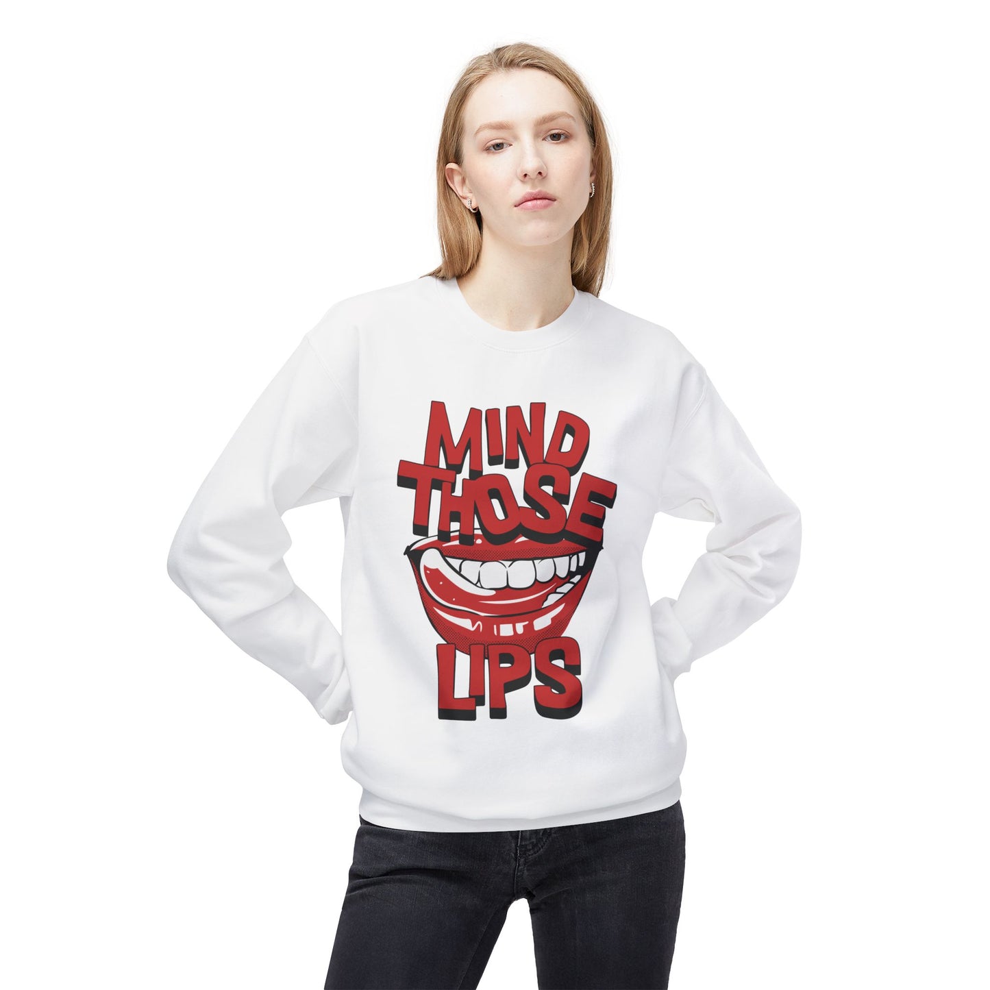 Men's "Mind Those Lips" Drop Shoulder Fleece Crewneck Sweatshirt
