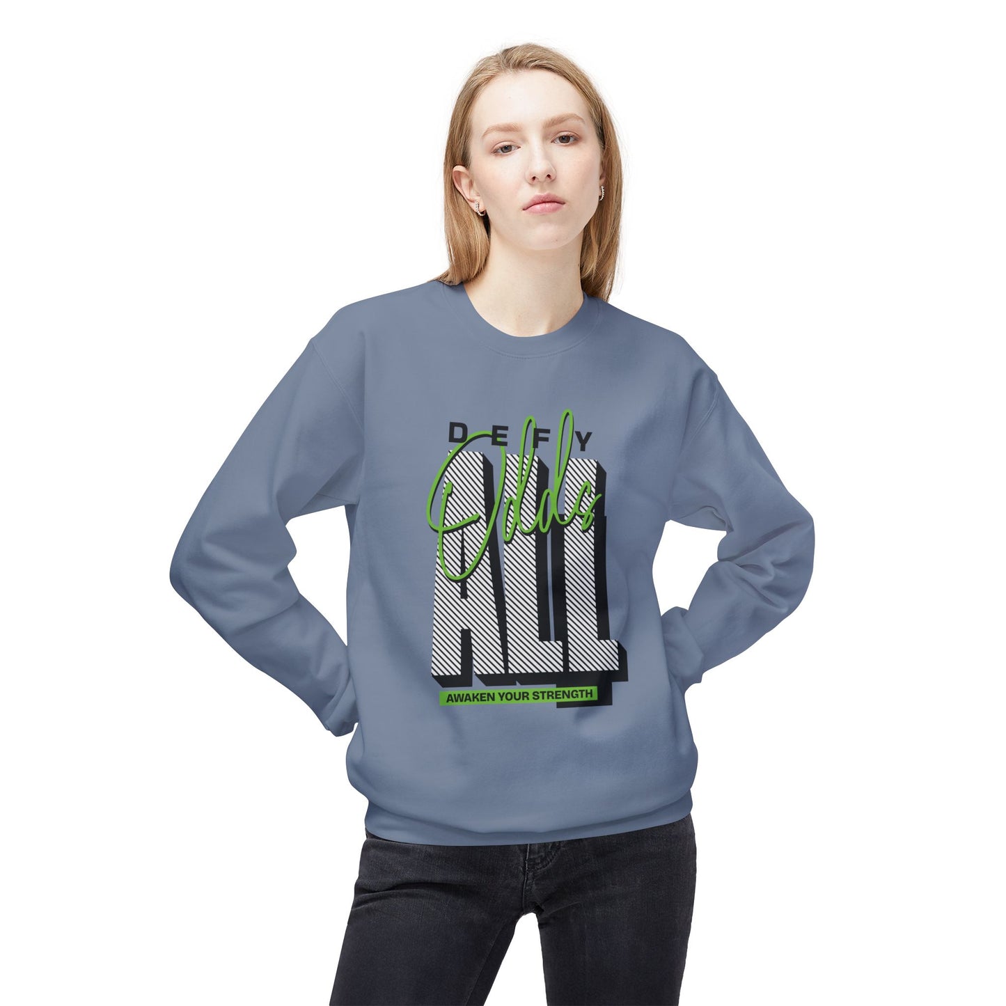 Women's "Defy All Odds" Drop Shoulder Fleece Crewneck Sweatshirt