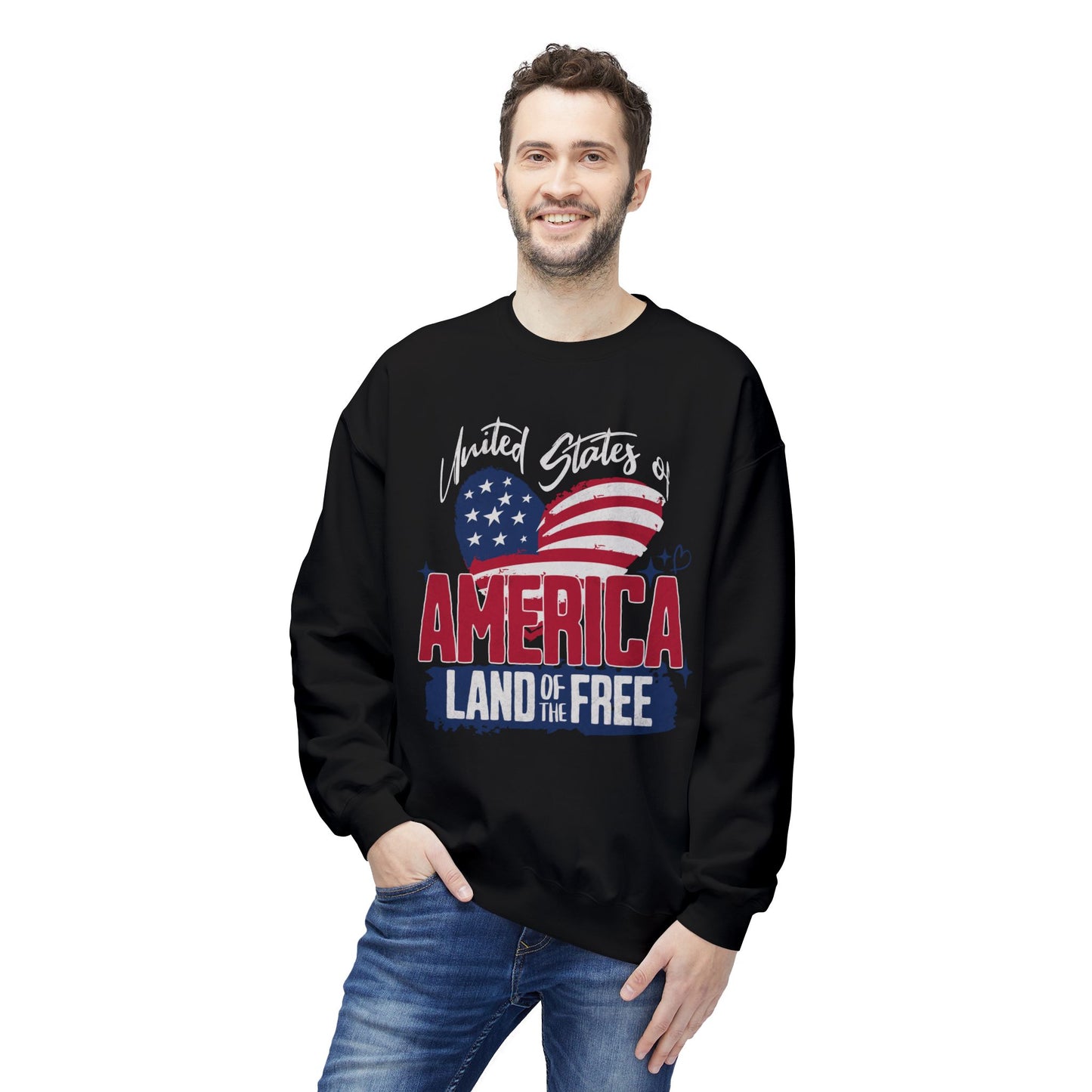 Men's "Land of the Free" Drop Shoulder Fleece Crewneck Sweatshirt