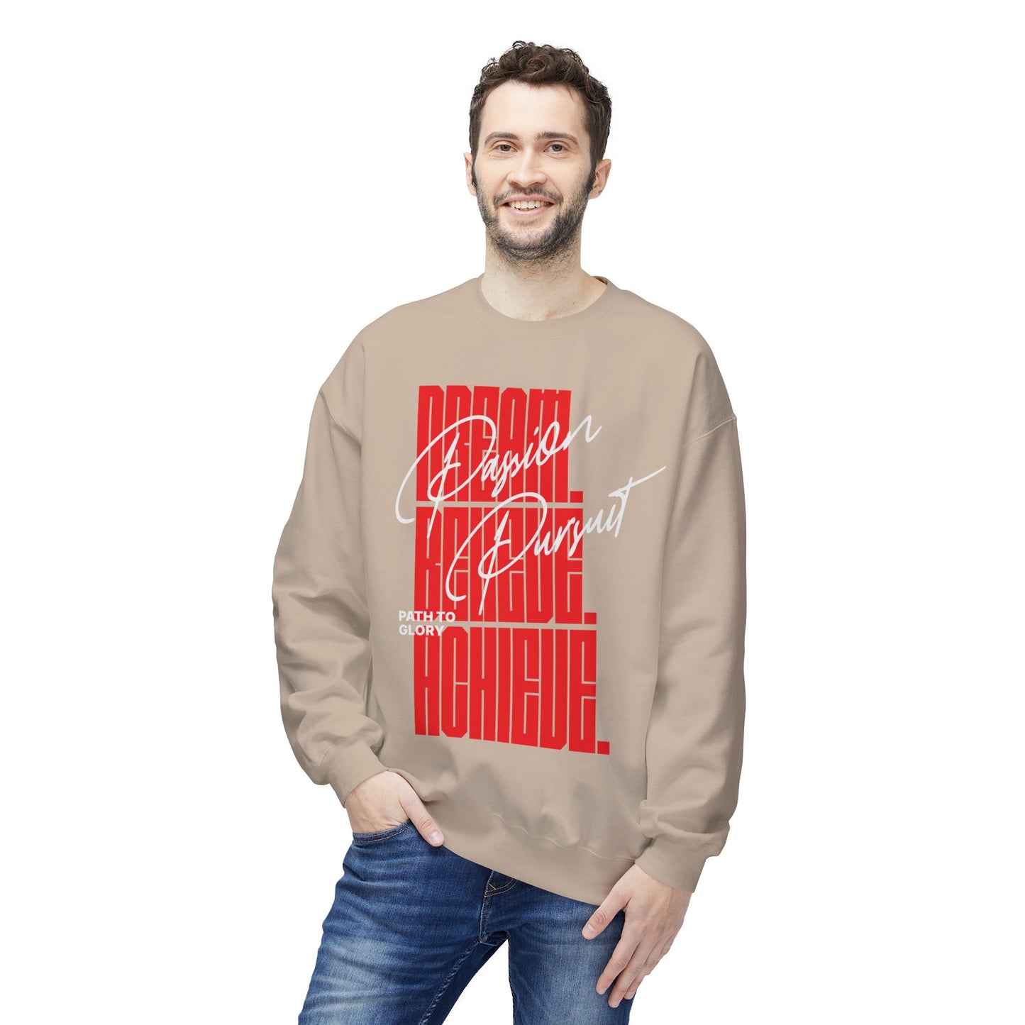 Men's "Passion Pursuit" Drop Shoulder Fleece Crewneck Sweatshirt