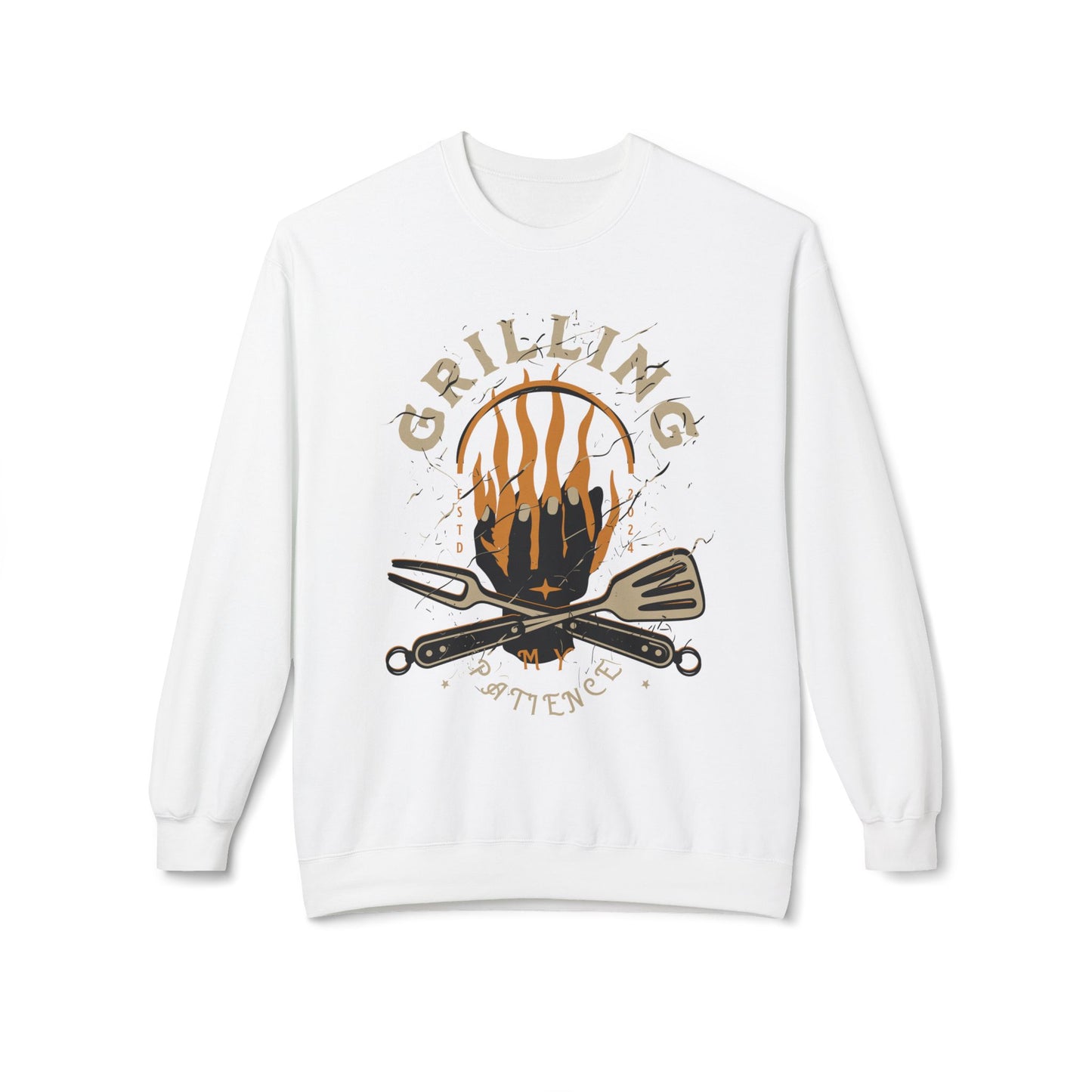 Women's "Grilling My Patience" Drop Shoulder Fleece Crewneck Sweatshirt