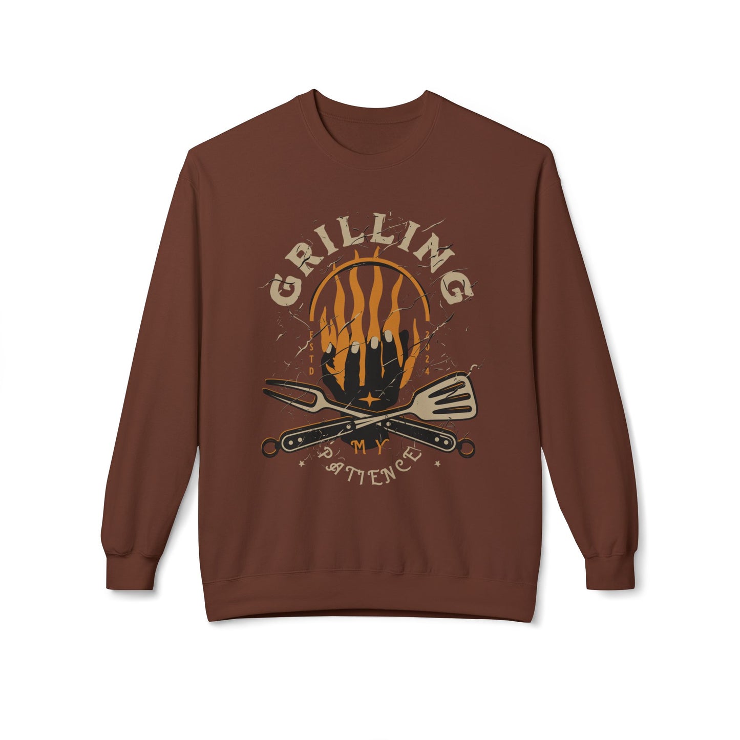 Women's "Grilling My Patience" Drop Shoulder Fleece Crewneck Sweatshirt