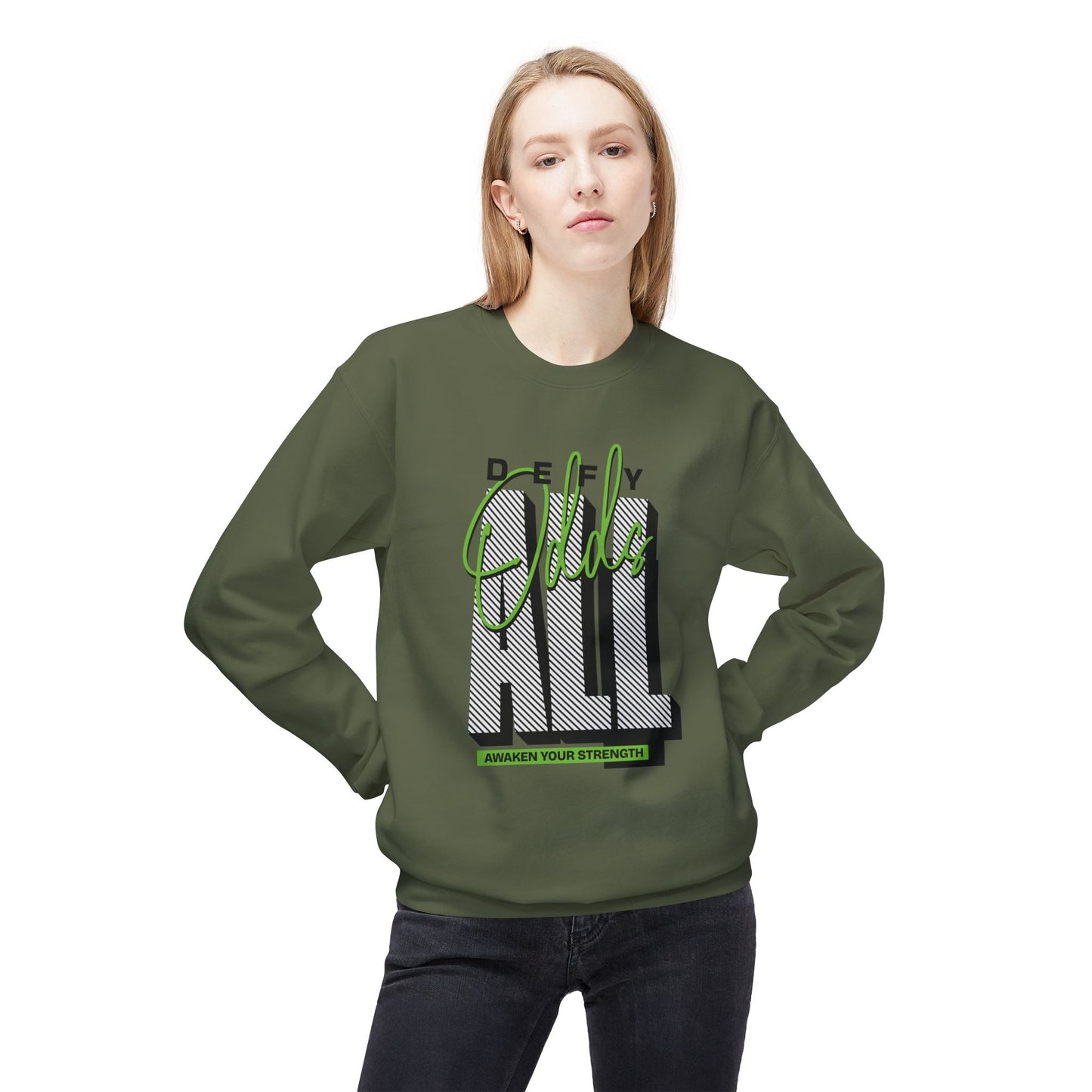 Women's "Defy All Odds" Drop Shoulder Fleece Crewneck Sweatshirt