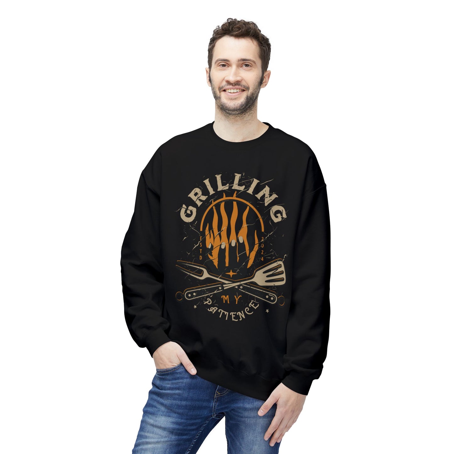 Women's "Grilling My Patience" Drop Shoulder Fleece Crewneck Sweatshirt