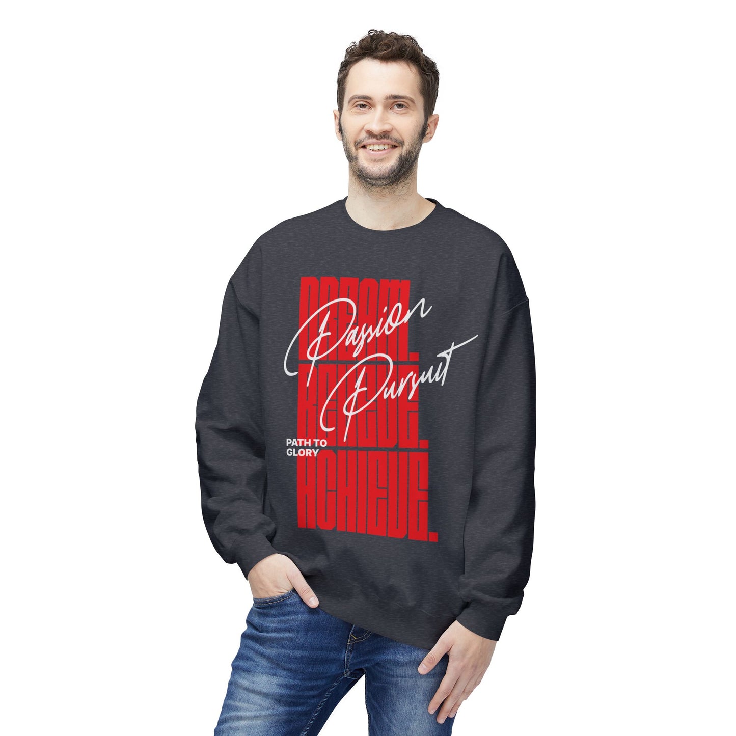 Men's "Passion Pursuit" Drop Shoulder Fleece Crewneck Sweatshirt