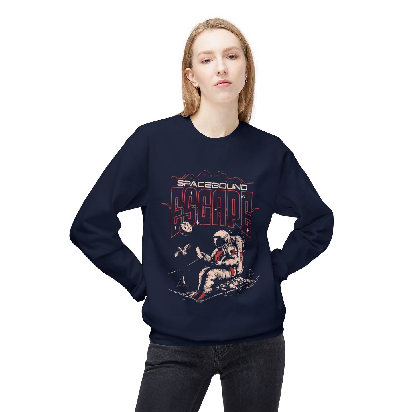 Men's "Spacebound Escape" Drop Shoulder Fleece Crewneck Sweatshirt