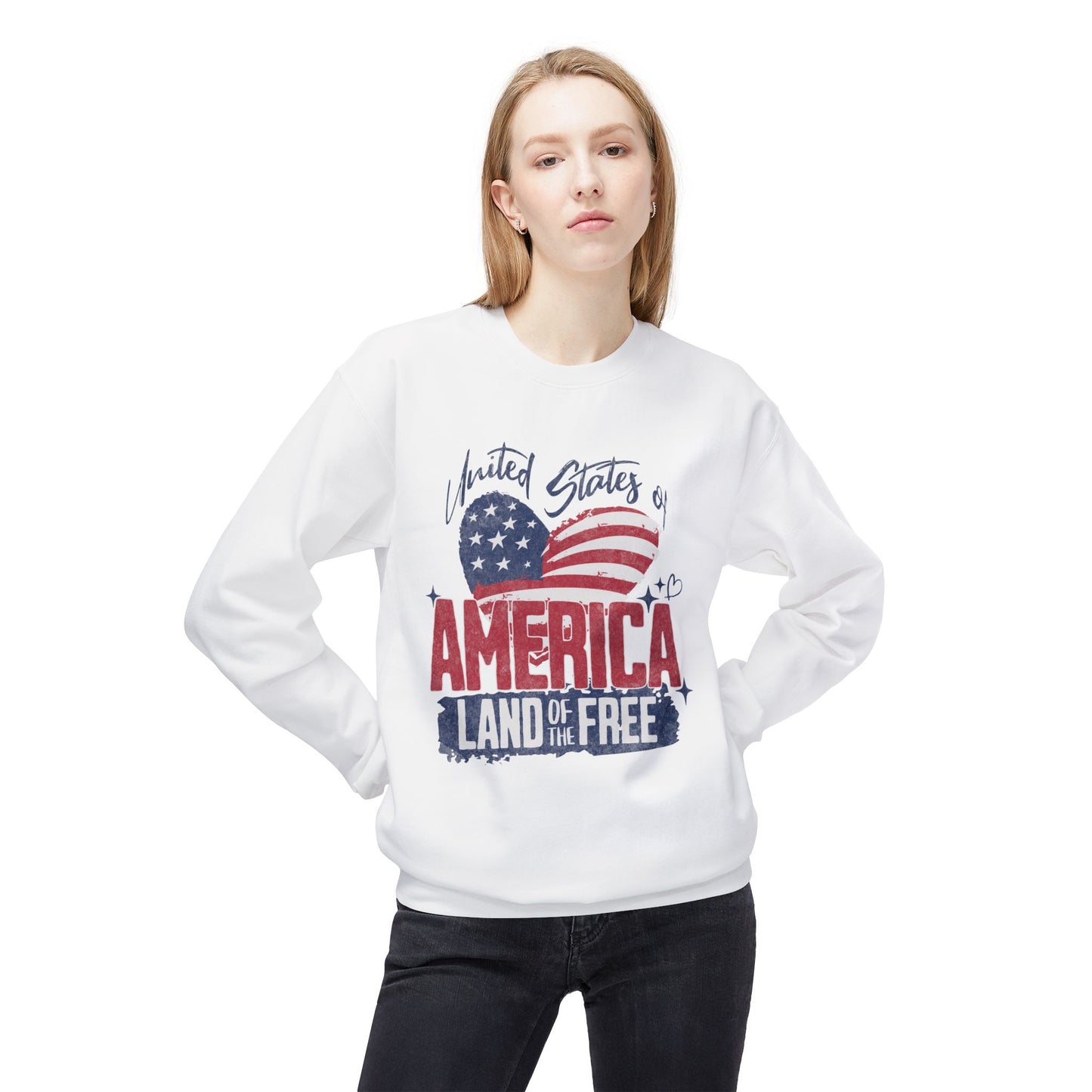 Women's "USA Land of the Free" Midweight Softstyle Fleece Crewneck Sweatshirt