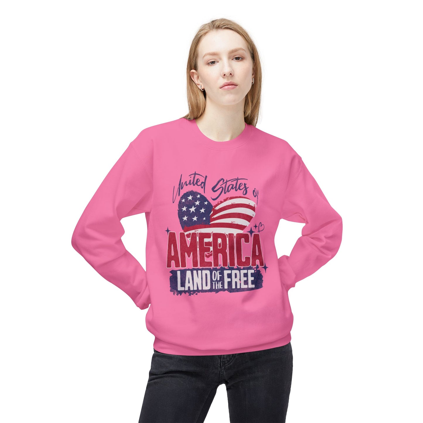 Women's "USA Land of the Free" Midweight Softstyle Fleece Crewneck Sweatshirt