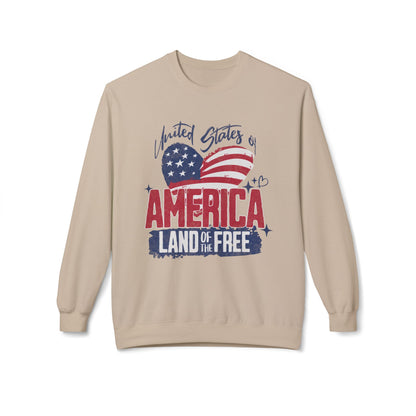 Women's "USA Land of the Free" Midweight Softstyle Fleece Crewneck Sweatshirt