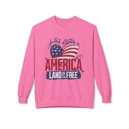 Women's "USA Land of the Free" Midweight Softstyle Fleece Crewneck Sweatshirt